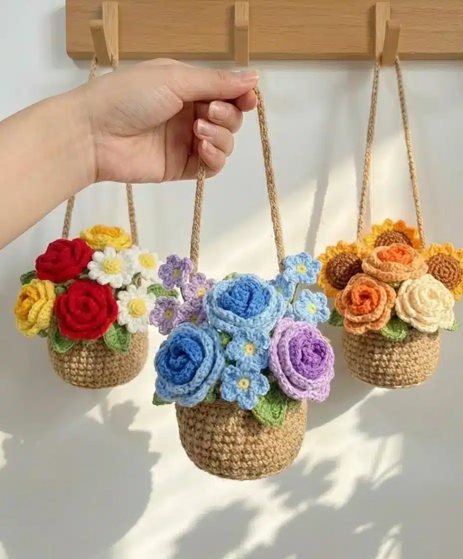 Car Hanging Crochet Flower Baskets